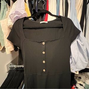 Reformation Black Ribbed Button-Front dress